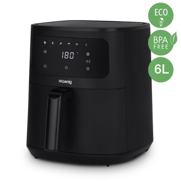 H.Koenig Heißluftfritteuse 6L FRY860, 6 Kochprogramme, Schwarz