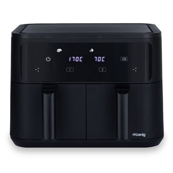 H.Koenig Heißluftfritteuse 9L (2x4, 5L) FRY900, 8 Kochprogramme, Schwarz