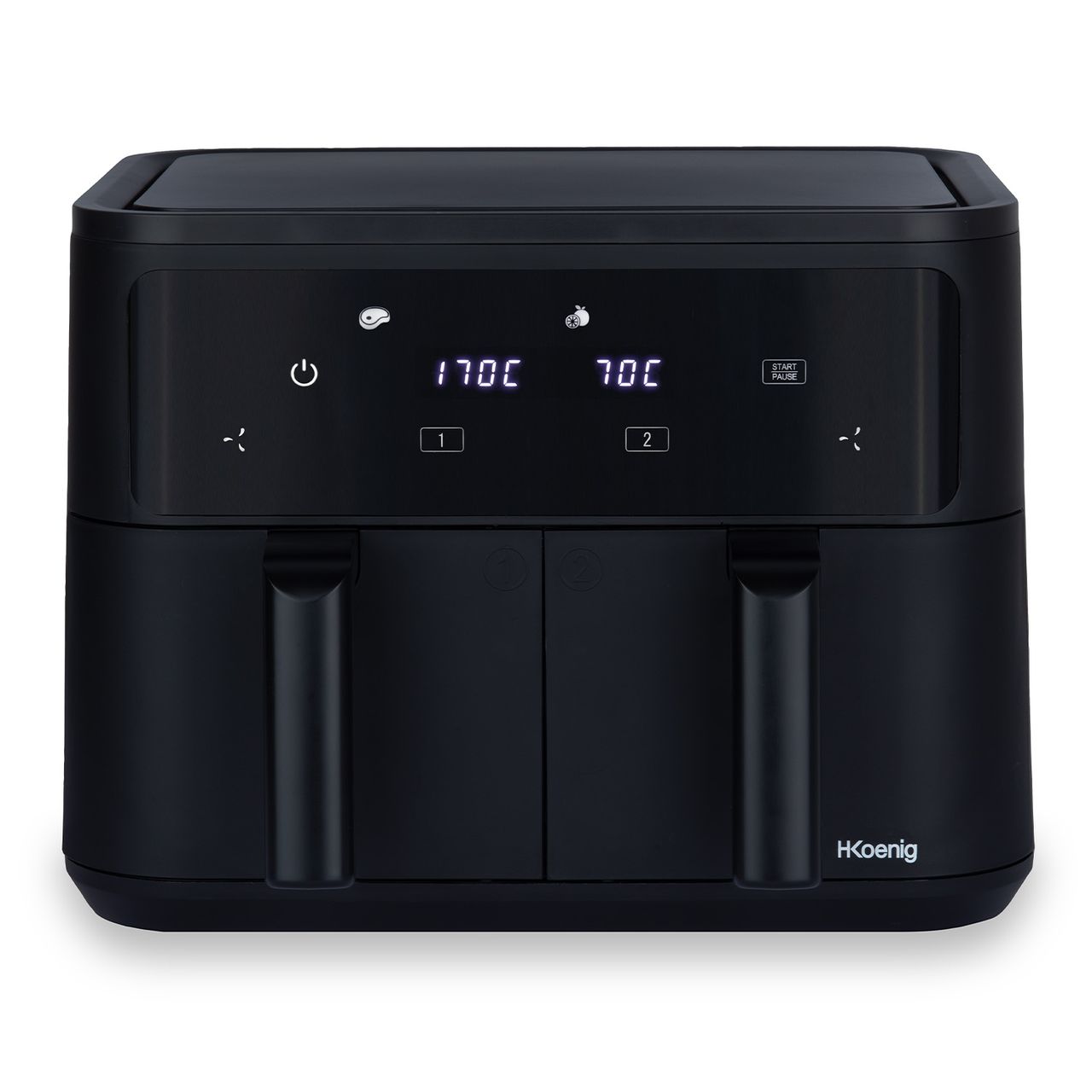 H.Koenig Heißluftfritteuse 9L (2×4, 5L) FRY900, 8 Kochprogramme, Schwarz