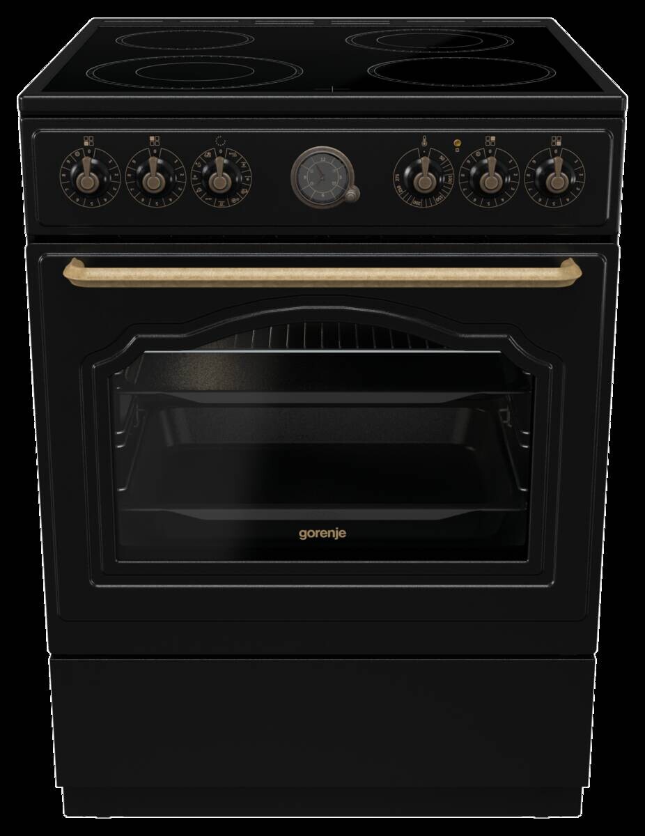 Gorenje Retro-Standherd 60cm mit Glaskeramikkochfeld GECS6B70CLB schwarz B/H/T: ca. 60x85x60 cm