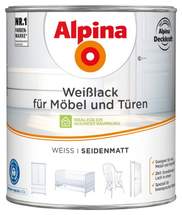 Alpina Weißlack für Möbel & Türen weiß seidenmatt ca. 2 l Alpina Weißlack für Möbel & Türen weiß seidenmatt ca. 2 l