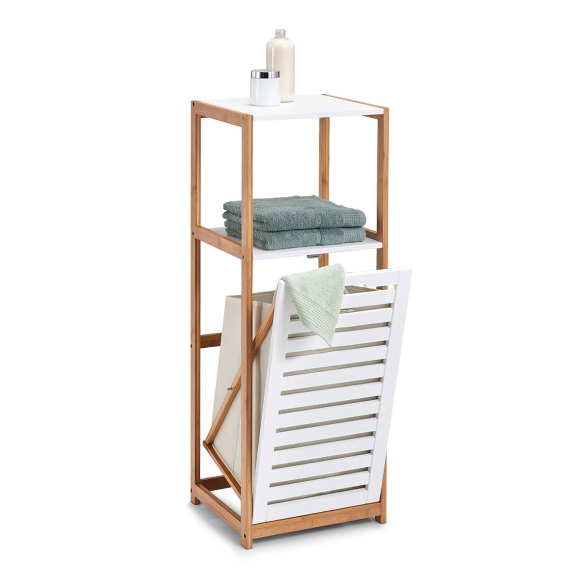 Standregal mit Wäschesammler weiß Bambus B/H/L: ca. 33x98x36,3 cm