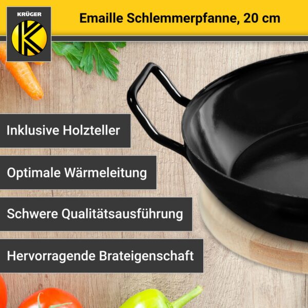 4006776049645-5 Karl Krüger Emaillierte Schlemmerpfanne mit Holzteller, 20 cm