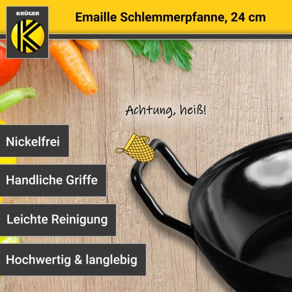 4006776123680-2 Karl Krüger Emaillierte Schlemmerpfanne mit Holzteller, 24 cm
