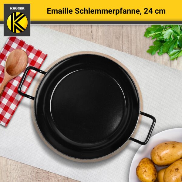 4006776123680-5 Karl Krüger Emaillierte Schlemmerpfanne mit Holzteller, 24 cm