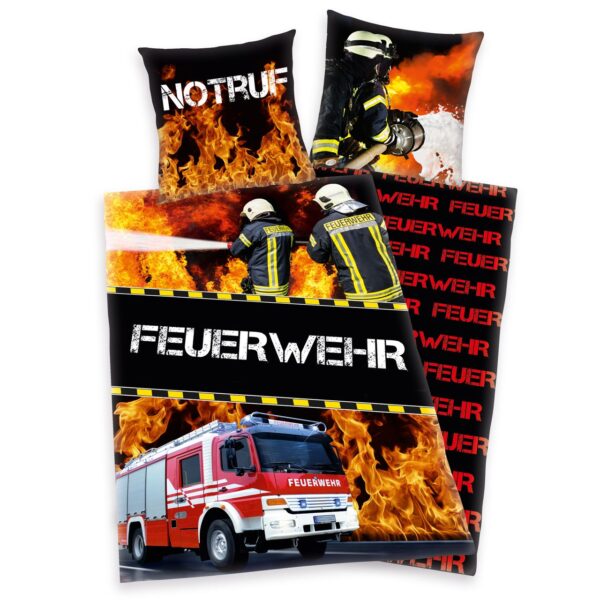 Herding Feuerwehr Bettwäsche Größe 80x80 + 135x200 cm