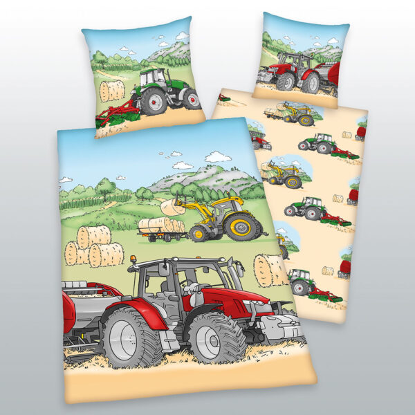 Herding Traktor Flanell – Bettwäsche Größe 80x80 + 135x200 cm