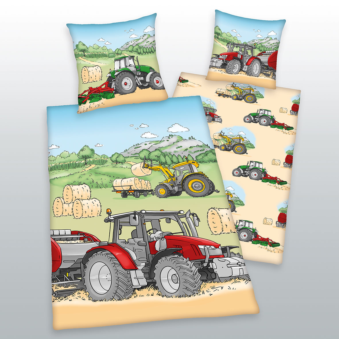 Herding Traktor Flanell – Bettwäsche Größe 80×80 + 135×200 cm