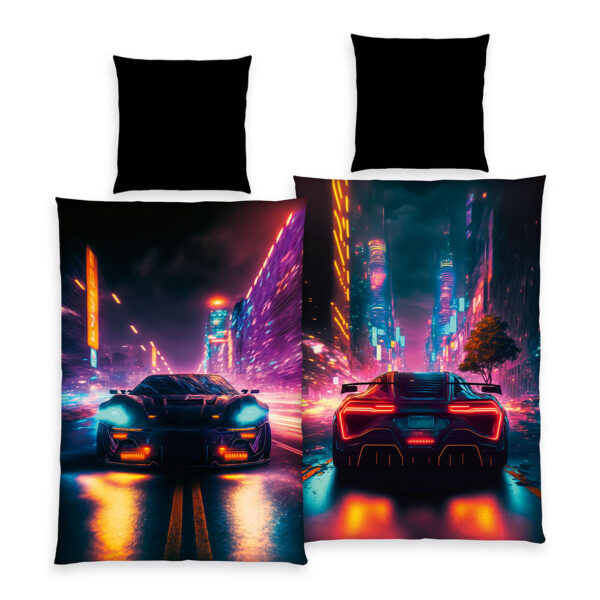 Herding Neon Car Bettwäsche Größe 80x80 + 135x200 cm