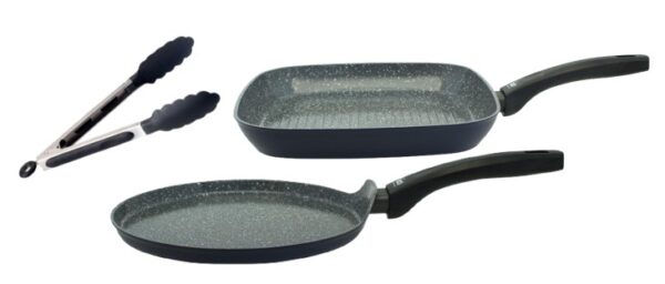 Elo Pfannen Set 3 – tlg. (Grillpfanne + Crepepfanne + Servierzange)