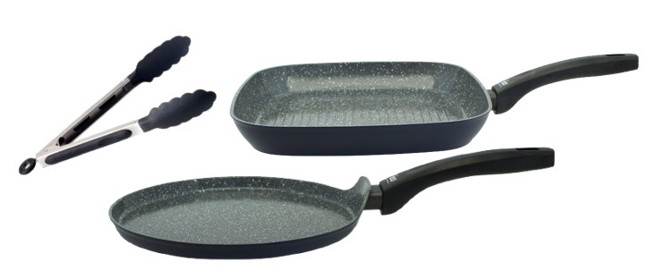 Elo Pfannen Set 3 – tlg. (Grillpfanne + Crepepfanne + Servierzange)