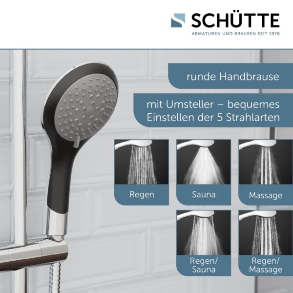 Schütte Handbrause BROADWAY, Duschkopf mit 5 Strahlarten in Chrom/Schwarz