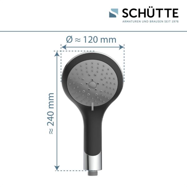 Schütte Handbrause BROADWAY, Duschkopf mit 5 Strahlarten in Chrom/Schwarz