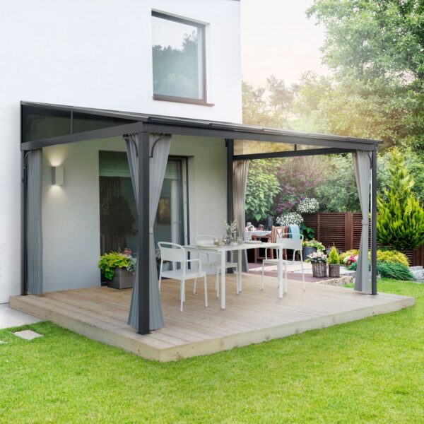 4009266876226-2 LECO Terrassenüberdachung Melanie mit Seitenteilen – ca. 400 x 300 x 266 cm, Anthrazit