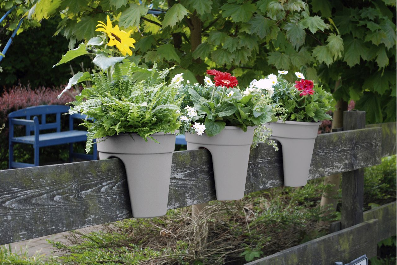 KHW KHW Geländerblumentopf Flowerclip, 3er Set, grau