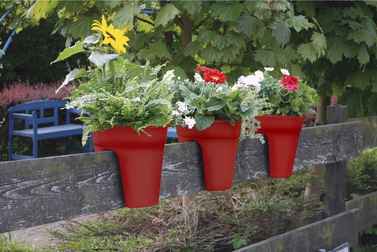 KHW Geländerblumentopf Flowerclip, 3er Set, rot