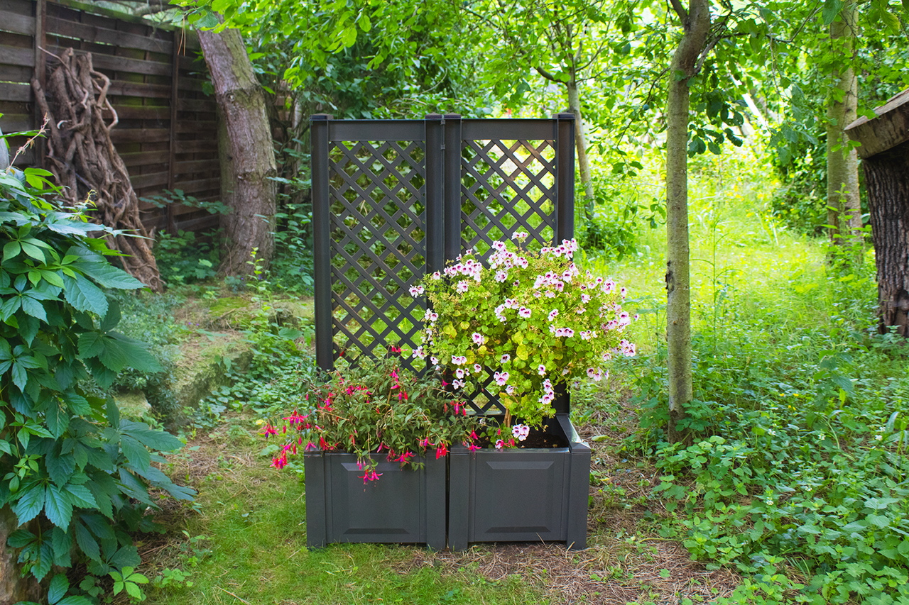 KHW KHW Pflanzkasten 43 cm mit Spalier, anthrazit – 2er Set