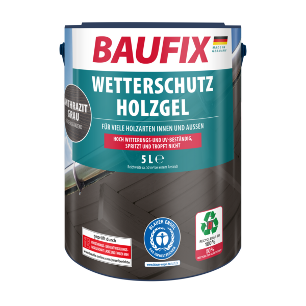 Baufix Wetterschutz – Holzgel Anthrazitgrau 5 L 2 er Set