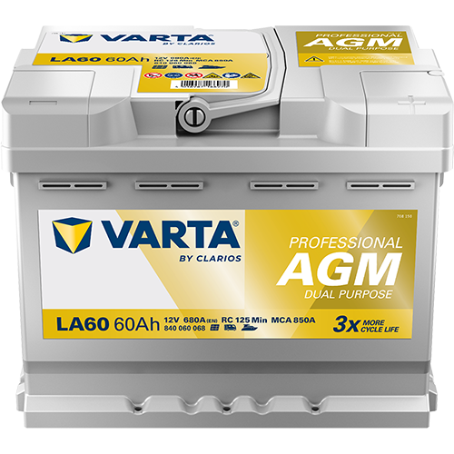 BVD VARTA Professional AGM LA60 Batterie 840060068K312, LA60, 12 V, 60 Ah, 680 A