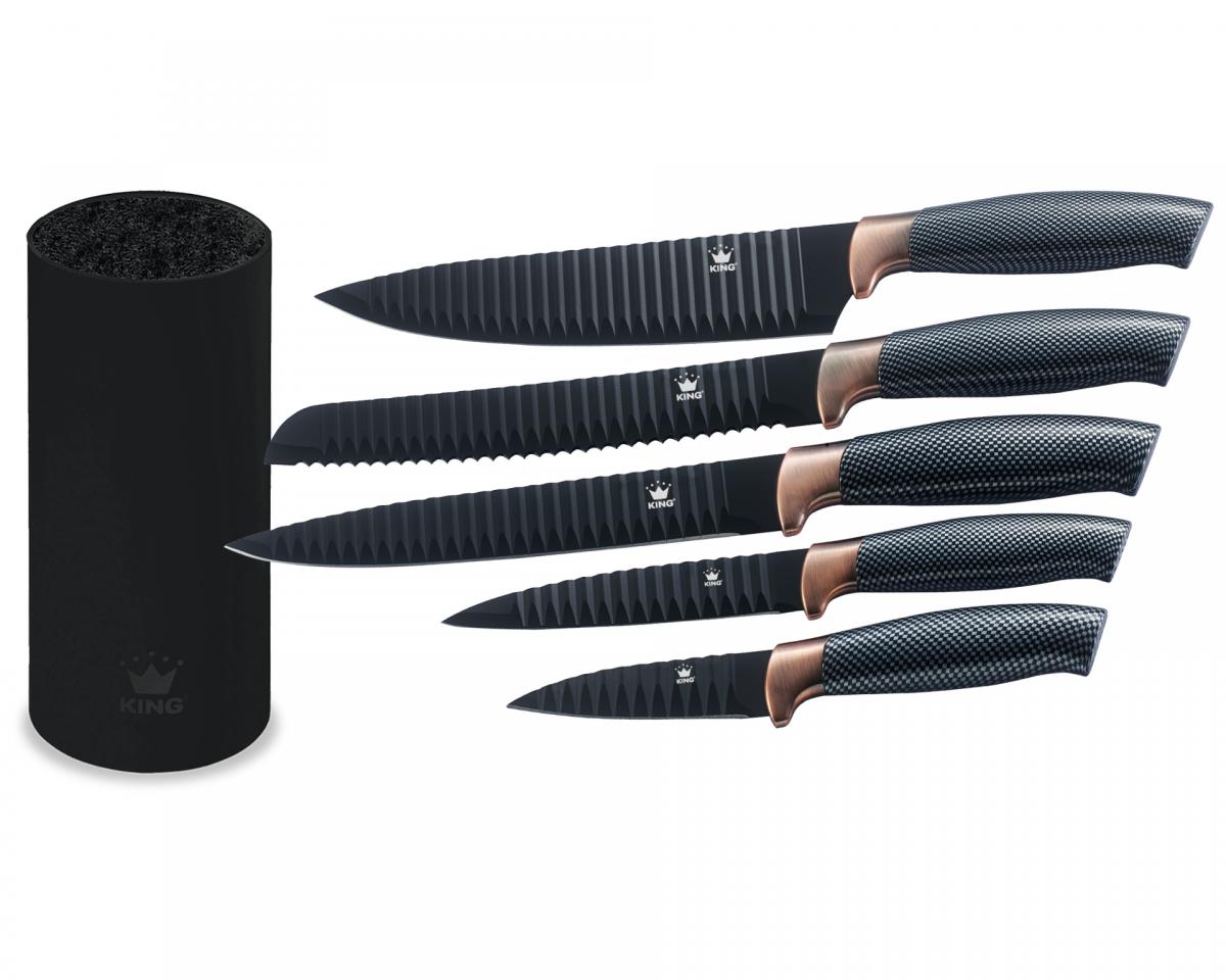 King 6tlg. Messerset Carbon Design 5 Messer im Set inkl. Messerblock
