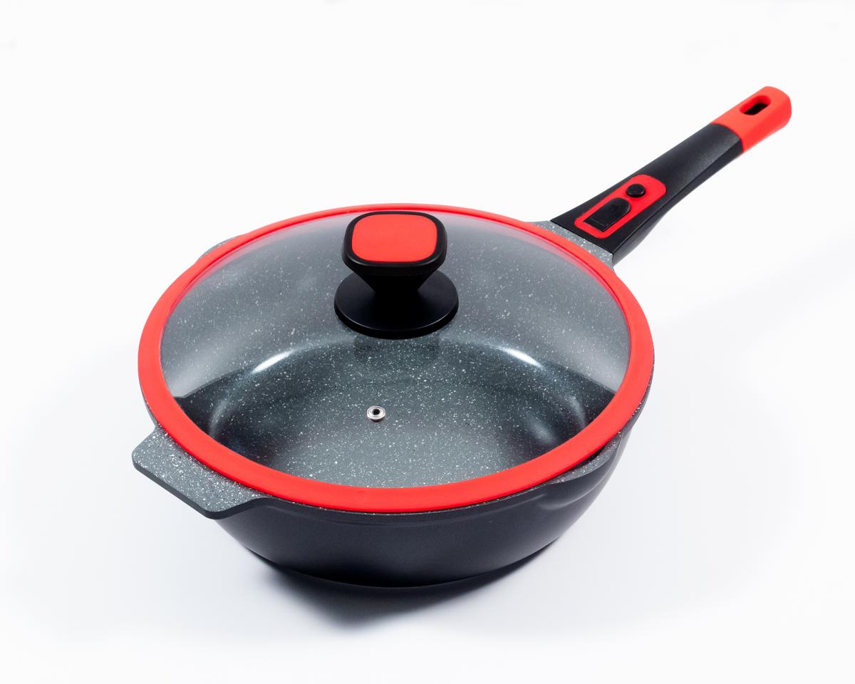 King Click – Grip Bratpfanne Aluguss mit Keramikbeschichtung Ø24cm mit Glasdeckel