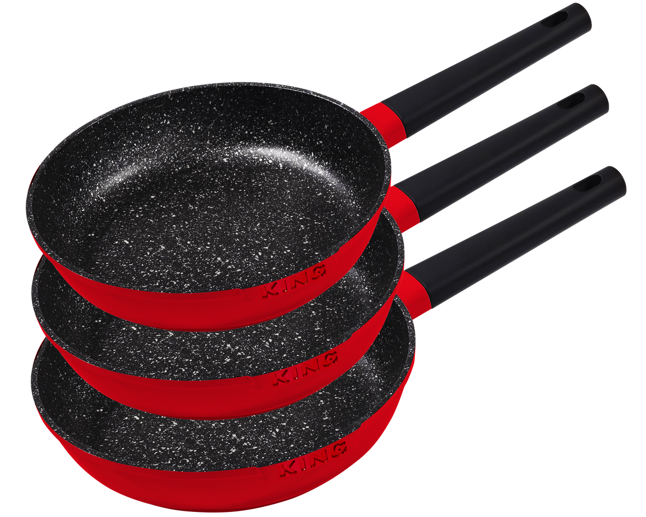 King 3tlg. Bratpfannenset« SHINE – RED Induktion, 20+24+28cm