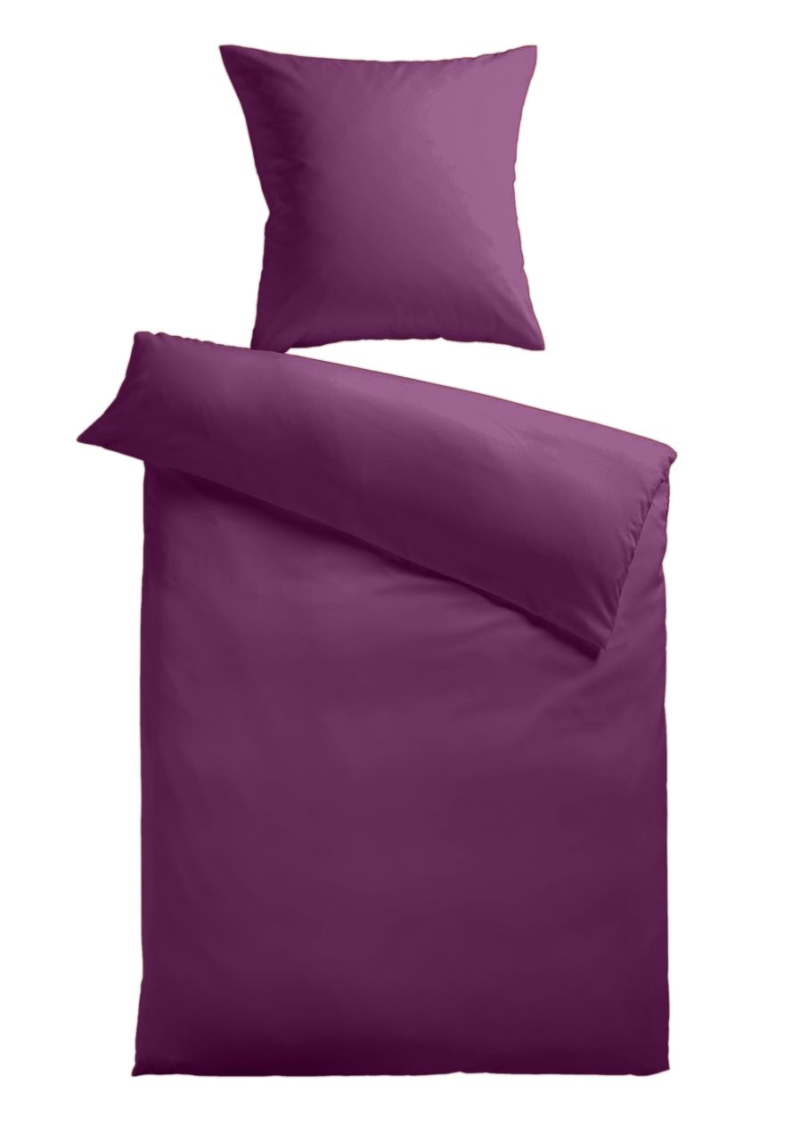 Kinzler Baumwoll – Satin Bettwäsche Uni 80 x 80 + 135 x 200 cm, farbe pflaume