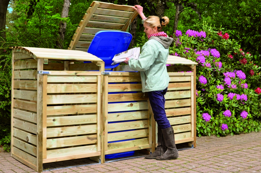 TETZNER & JENTZSCH Mülltonnenbox Mülltonnenabtrennung 3 – fach B225 x T90 x H120 cm, inkl. Rückwand