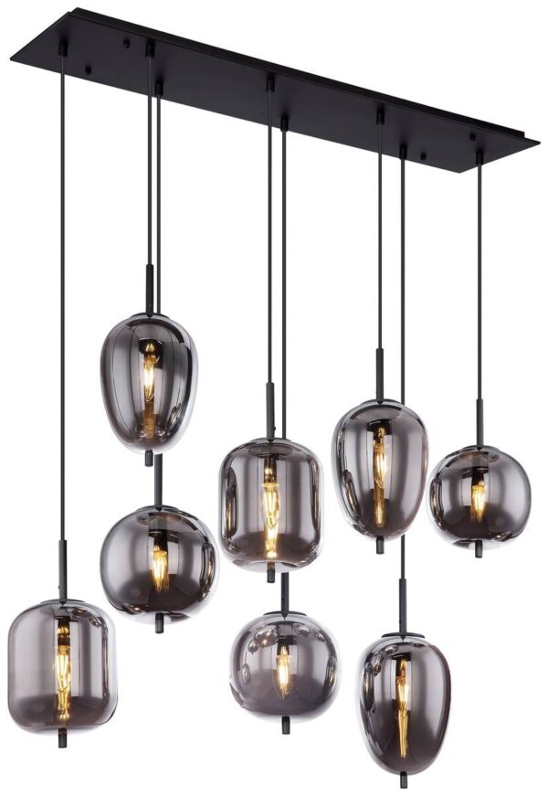 GLOBO Pendelleuchte Blacky schwarz Metall Rauchglas B/H/L: ca. 34x120x94 cm E14 8 Brennstellen GLOBO Pendelleuchte Blacky schwarz Metall Rauchglas B/H/L: ca. 34x120x94 cm E14 8 Brennstellen