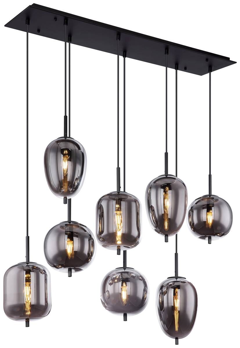 GLOBO Pendelleuchte Blacky schwarz Metall Rauchglas B/H/L: ca. 34x120x94 cm E14 8 Brennstellen