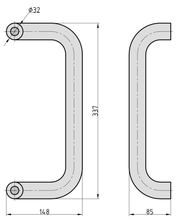 4026434141955-2 Basi Stossgriff – SG 7000 – U – Form gekröpft – Edelstahl
