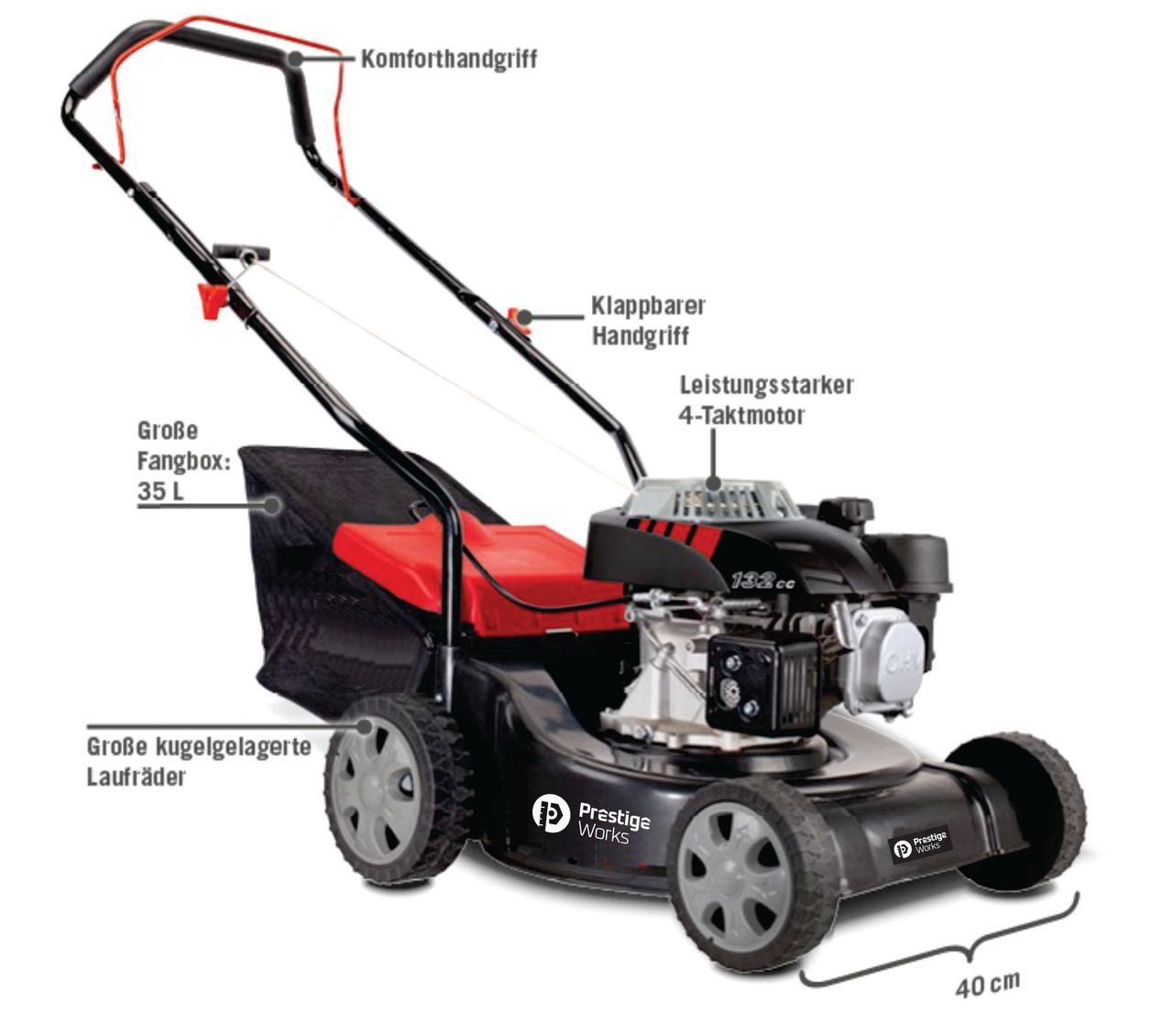Prestige Works Benzin – Rasenmäher MP132 – 40