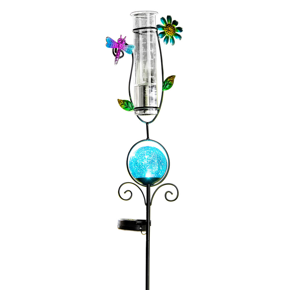 I-GLOW LED Solar Stecker mit Regenmesser, Libelle