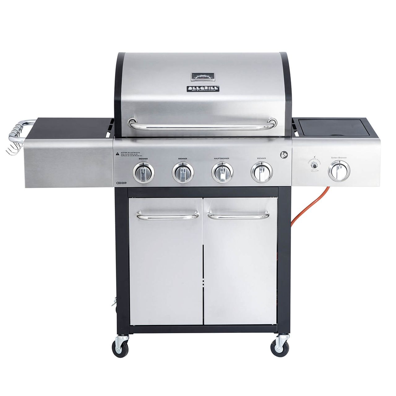 Allgrill FESTIVAL Edelstahl – schwarz Gasgrill 15, 5 kW 4 – flammig