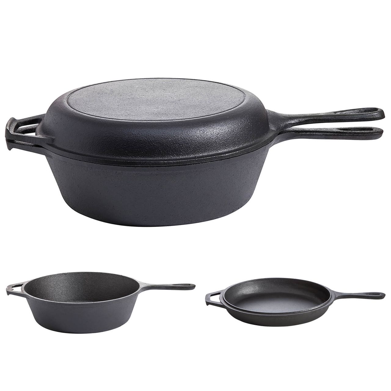 Allgrill 2in1 Gusseisen Topf – /Pfannenkombination mit Stiel und Topfdeckel