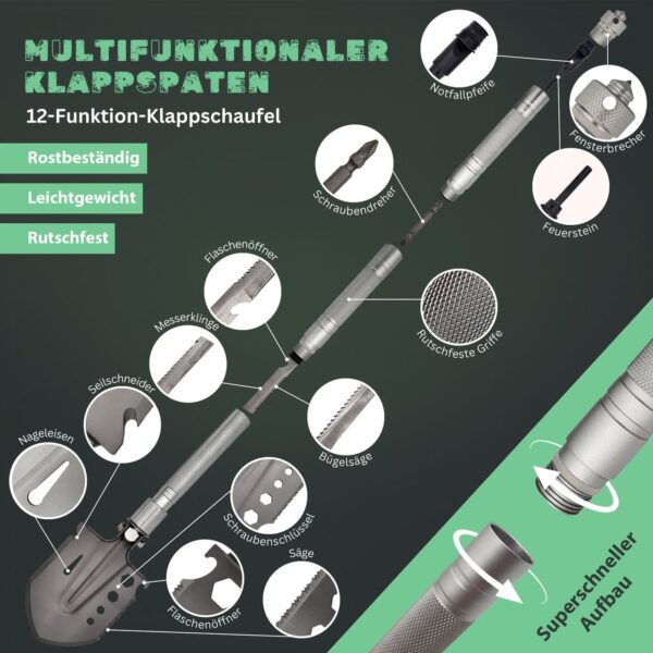 Berger & Schröter Klappspaten Outdoor Schaufel Multifunktionsspaten Klappbar Garten Wandern Camping