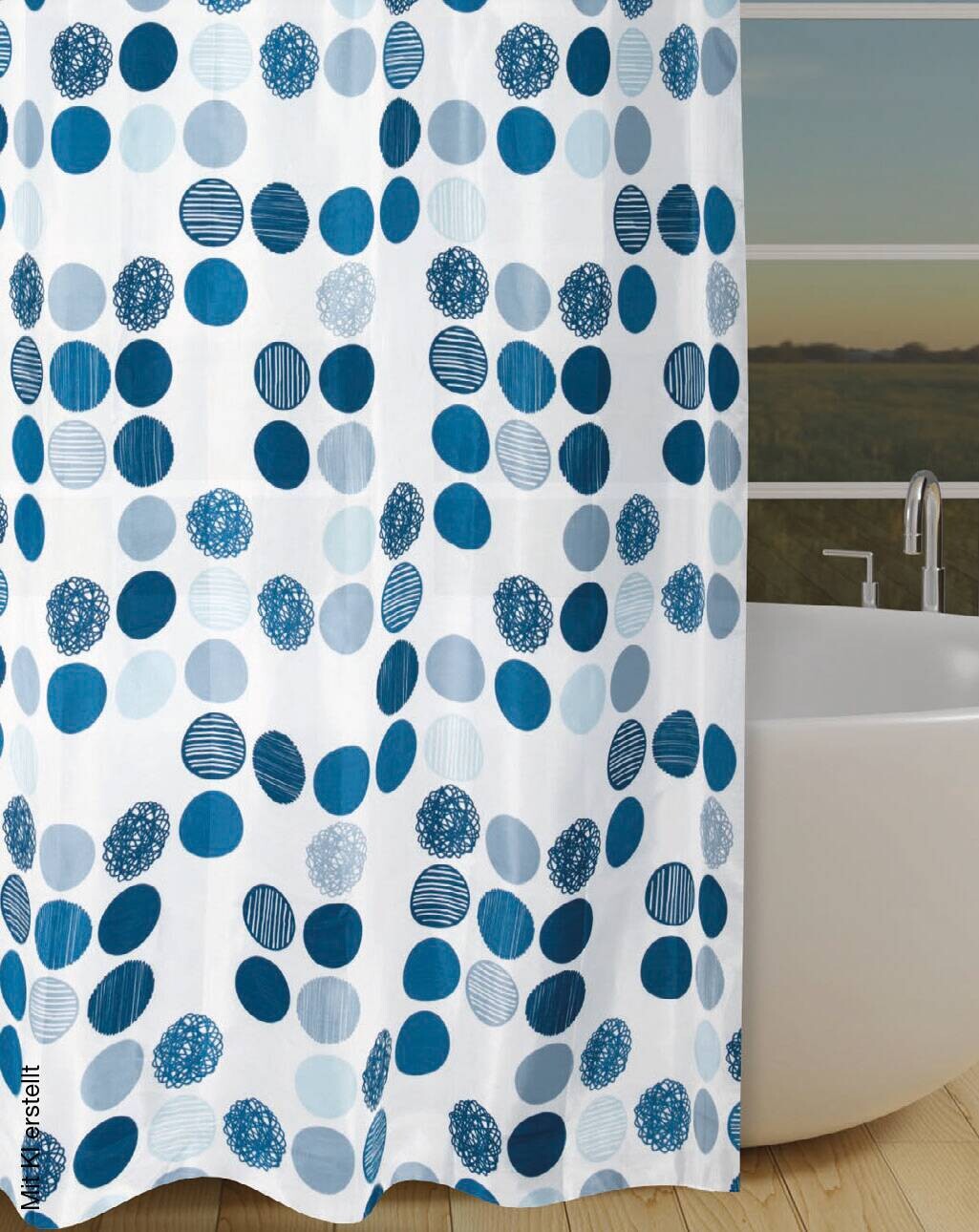 Acus Duschvorhang Round weiß blau Polyester B/L: ca. 180x200 cm