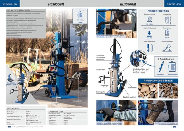 4046664072058-11 Scheppach Meterholzspalter HL3000GM stehend, 30t Spaltkraft, 400V, 5500W