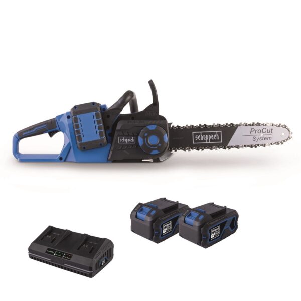 Scheppach Akku – Kettensäge 40 V "brushless" Inklusive 2 x 20 V Akkus und Doppelladegerät
