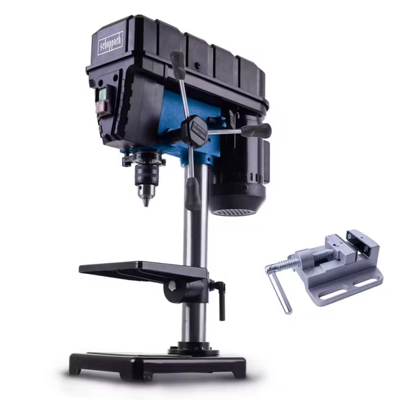 Scheppach Tischbohrmaschine TBM200, 13mm 400W, 5 – Stufen – Drehzahl, Drehkreuz & Schraubstock