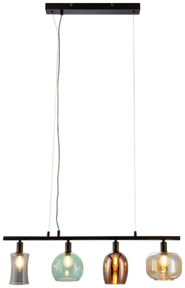 Nowa Pendelleuchte 30170408 schwarz Metall Glas B/H/T: ca. 80x150x14,5 cm E14 4 Brennstellen