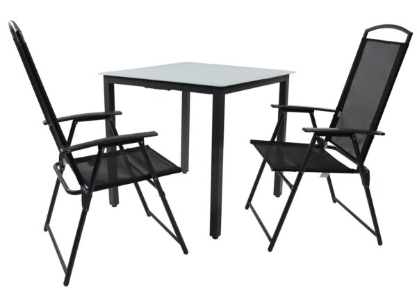 VCM 3 – tlg Gartenmöbel Sitzgruppe Gartenmöbel Glas Tisch Stühle Hochlehner Set 80 Mattglas