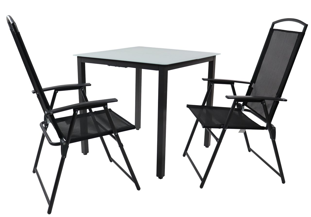 VCM 3 – tlg Gartenmöbel Sitzgruppe Gartenmöbel Glas Tisch Stühle Hochlehner Set 80 Mattglas