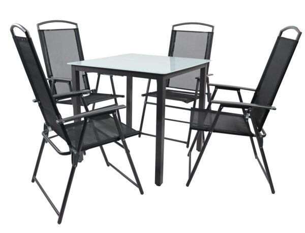 VCM 5 – tlg Gartenmöbel Sitzgruppe Gartenmöbel Glas Tisch Stühle Hochlehner Set 80 Mattglas