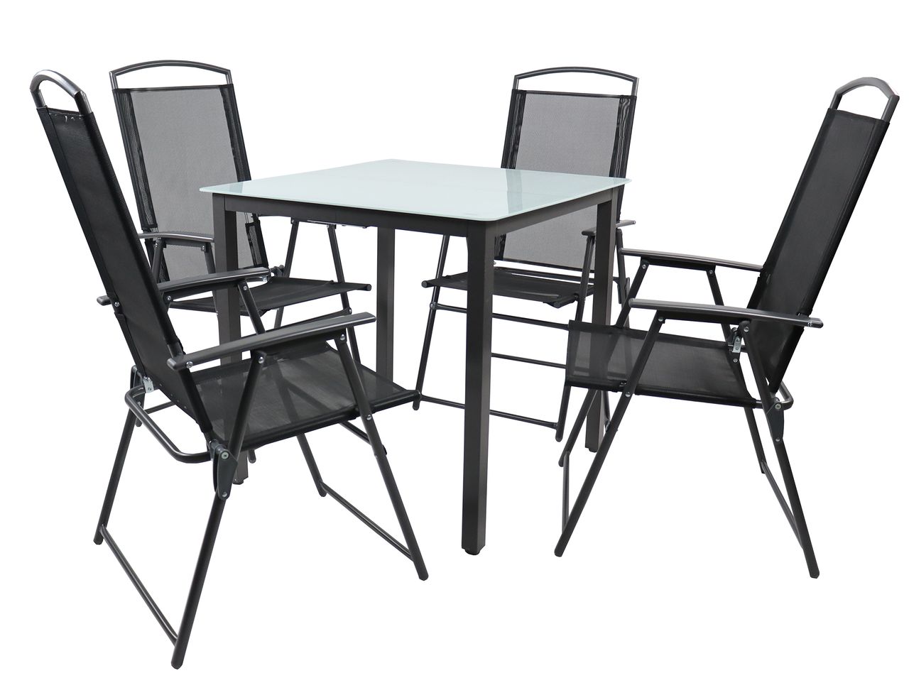 VCM 5 – tlg Gartenmöbel Sitzgruppe Gartenmöbel Glas Tisch Stühle Hochlehner Set 80 Mattglas