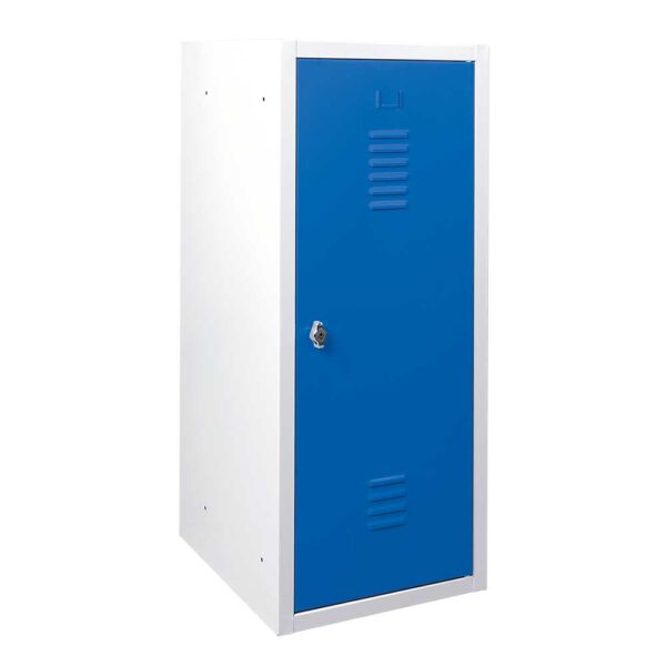 BRB Stahl – Garderobenspind "Qube", halbhoch, HxBxT 1000x415x500 mm, Korpus lichtgrau, türen enzianblau