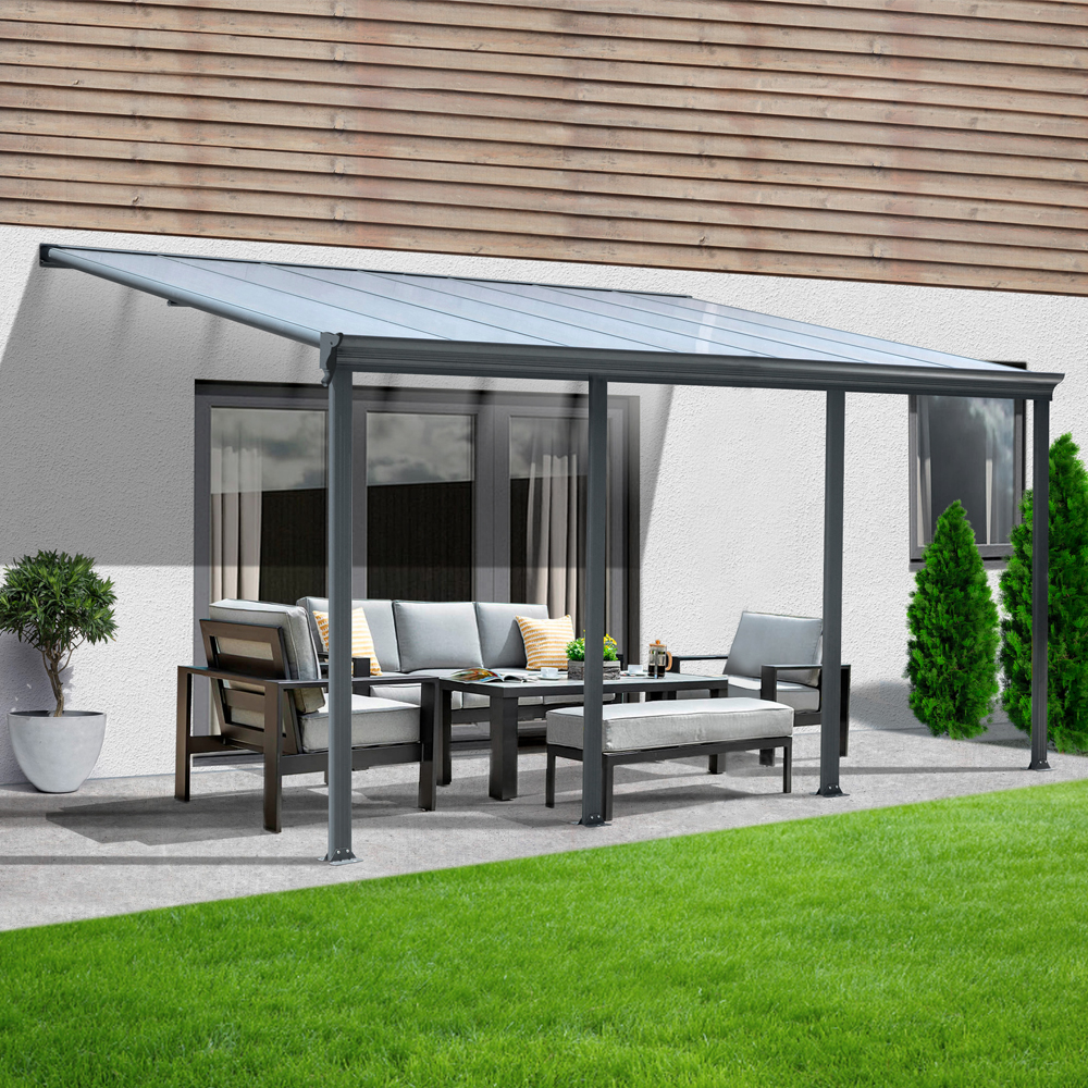 Home Deluxe Terrassenüberdachung SOLIS mit UV – Schutz, ca. 618 x 303 x 226 / 278 cm – Anthrazitgrau