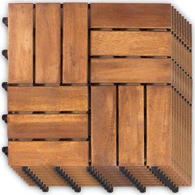 POWERTEC GARDEN 9er – Set Massivholz – Klickfliese aus Akazienholz, ca. 30 x 30 x 2, 4 cm – Braun