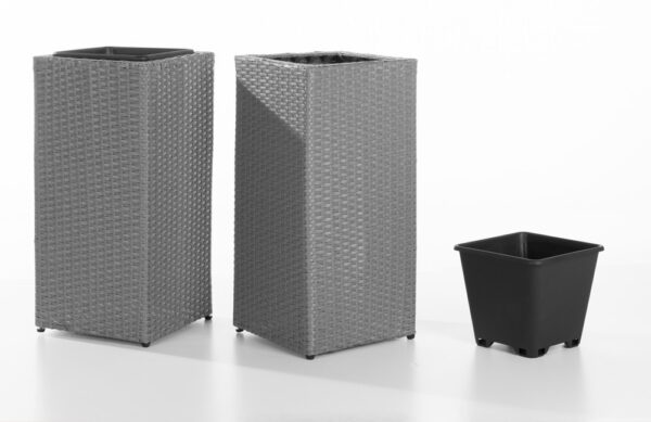 POWERTEC GARDEN 2er – Set Rattan Quader Pflanzkübel aus Kunststoff, ca. 31 x 31 x 65 cm – Grau