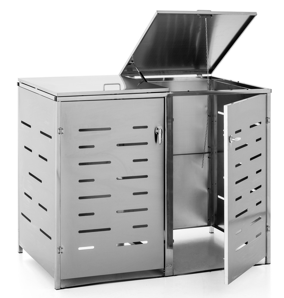 HC Garten & Freizeit 2er Mülltonnenbox aus Edelstahl, ca. 138 x 115 x 77, 5 cm – Silber